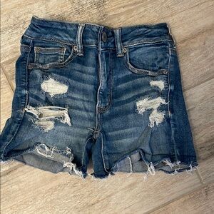 American Eagle Distressed Blue Denim Shorts high rise shortie